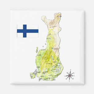 Imán Mapa de color dibujado a mano de Finlandia