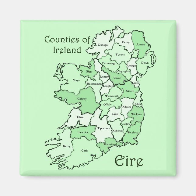 Imán Mapa de condados de Irlanda (Frente)