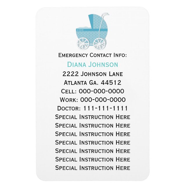 Imán Mapa de contacto de emergencia: Carrito para bebés (Vertical)