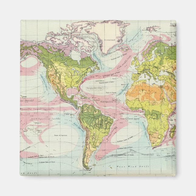 Imán Mapa de corrientes oceánicas y vegetación mundial (Frente)