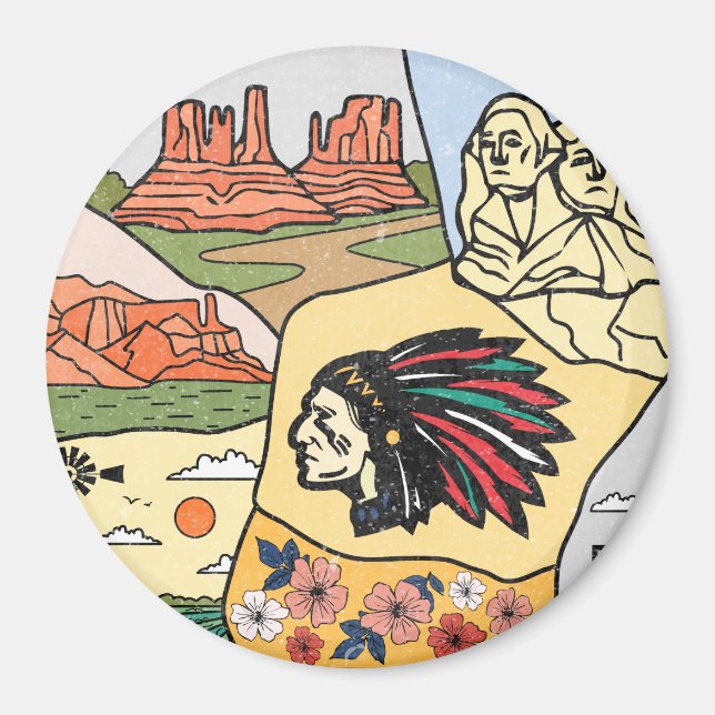 Imán Mapa de Dakota del Sur de las Colinas Negras Mt Ru (Frente)