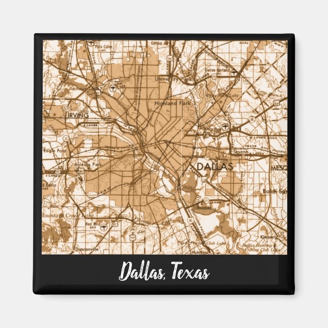 Imán Mapa de Dallas Vintage (Frente)