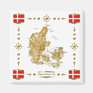 Imán Mapa de Dinamarca + Mapa de bandera