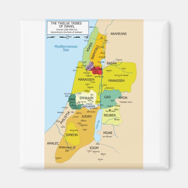 Imán Mapa de doce tribus de Israel de 1200 a 1050 (Frente)