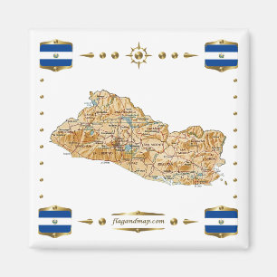 Imán Mapa de El Salvador + Magnífico de banderas
