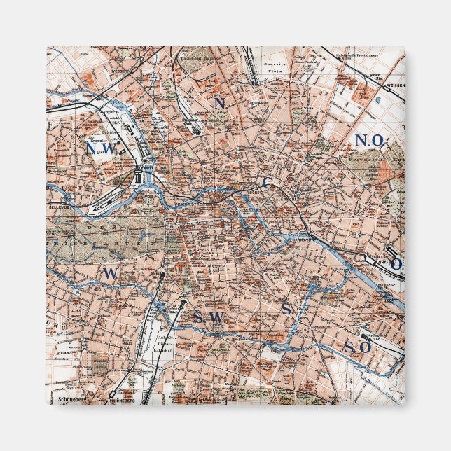 Imán Mapa de época de Berlín Alemania (1894) (Frente)