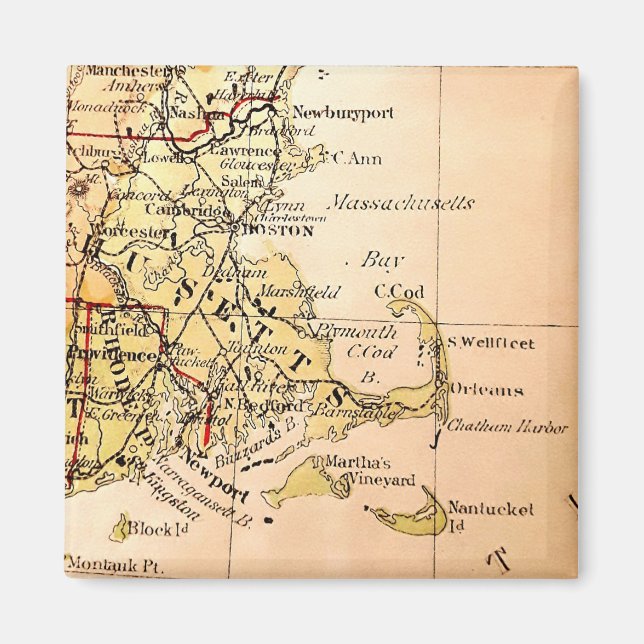 Imán Mapa de época de Cape Cod (Frente)