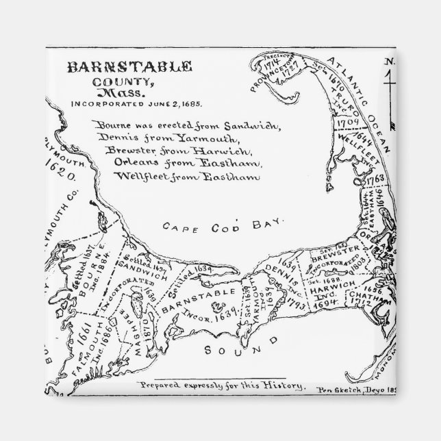 Imán Mapa de época de Cape Cod (1890) (Frente)