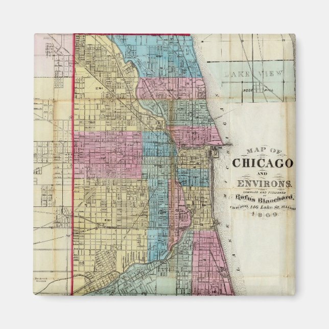 Imán Mapa de época de Chicago (1869) (Frente)