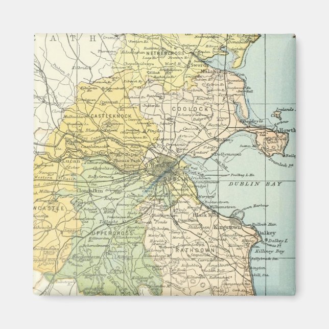 Imán Mapa de época de Dublín y zonas circundantes (1900 (Frente)