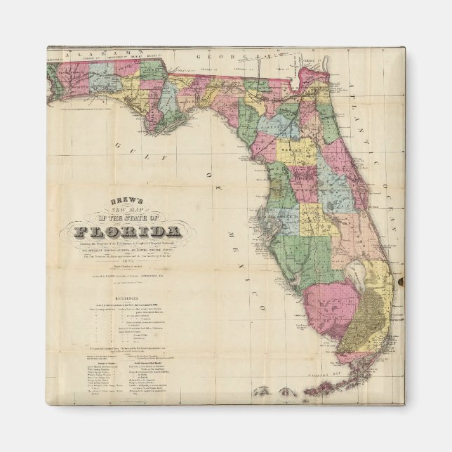 Imán Mapa de época de Florida (1870) (Frente)