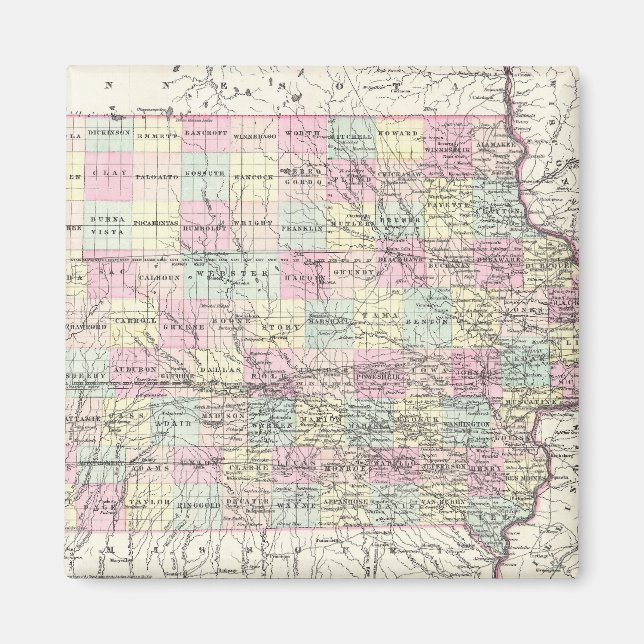 Imán Mapa de época de Iowa (1855) (Frente)