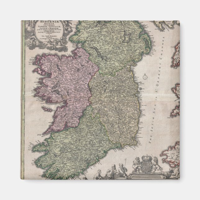 Imán Mapa de época de Irlanda (1716) (Frente)
