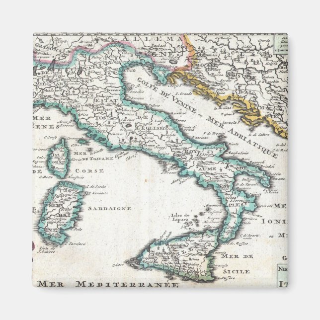 Imán Mapa de época de Italia (1706) (Frente)