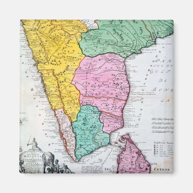 Imán Mapa de época de la península india | 1733 (Frente)