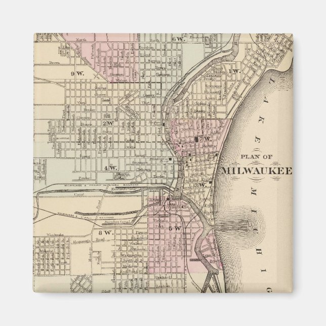Imán Mapa de época de Milwaukee (1880) (Frente)