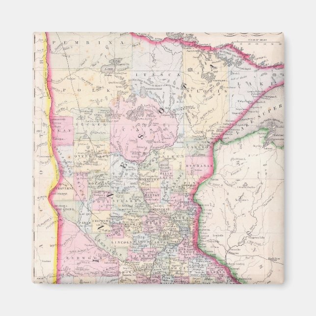 Imán Mapa de época de Minnesota (1864) (Frente)