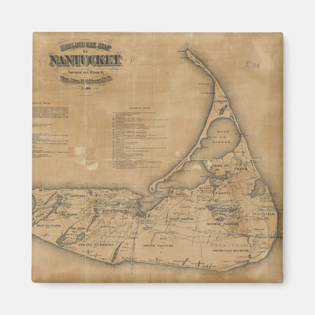 Imán Mapa de época de Nantucket (1869) (Frente)