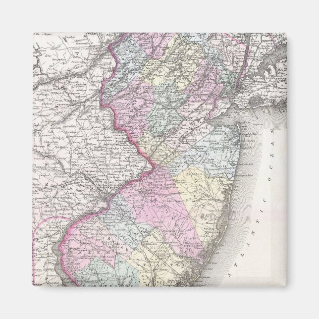 Imán Mapa de época de Nueva Jersey (1855) (Frente)