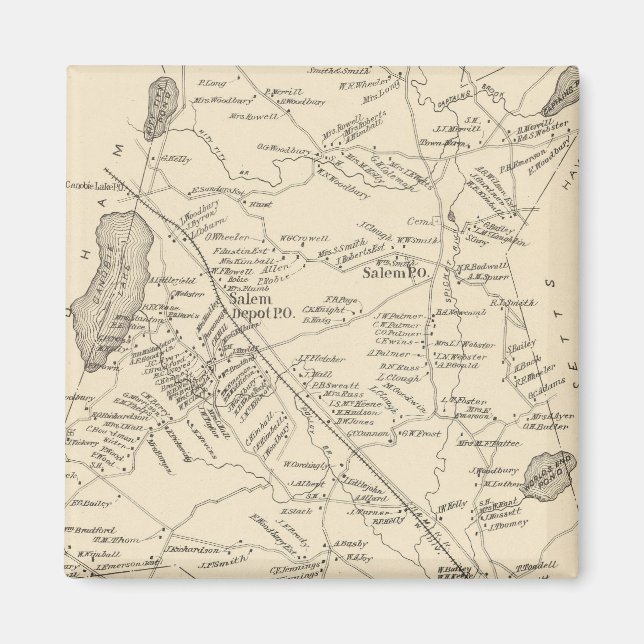 Imán Mapa de época de Salem Massachusetts (1892) (Frente)