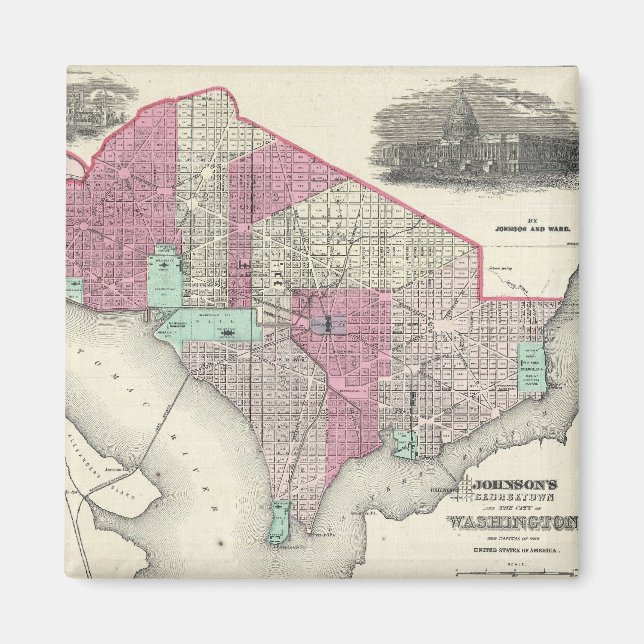 Imán Mapa de época de Washington D.C. (1866) (Frente)