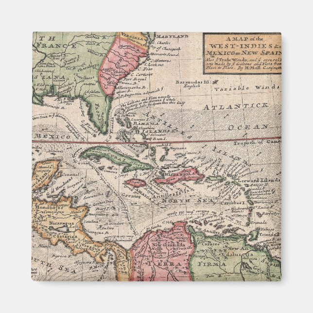 Imán Mapa de época del Caribe (1732) (Frente)