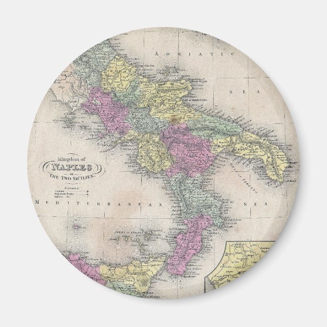 Imán Mapa de época del sur de Italia (1853) (Frente)
