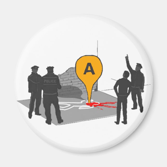Imán Mapa de escena del crimen con contorno policial y  (Frente)