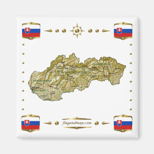 Imán Mapa de Eslovaquia + Magnate de banderas