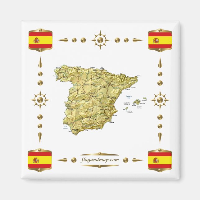 Imán Mapa de España + Mapa de Banderas (Frente)