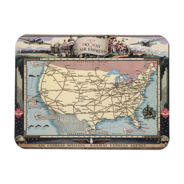 Imán Mapa de Estados Unidos envía el Skyway vía Air Exp (Horizontal)