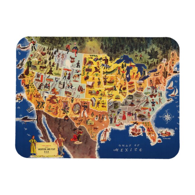 Imán Mapa de Estados Unidos - Vacaciones y juego (Horizontal)