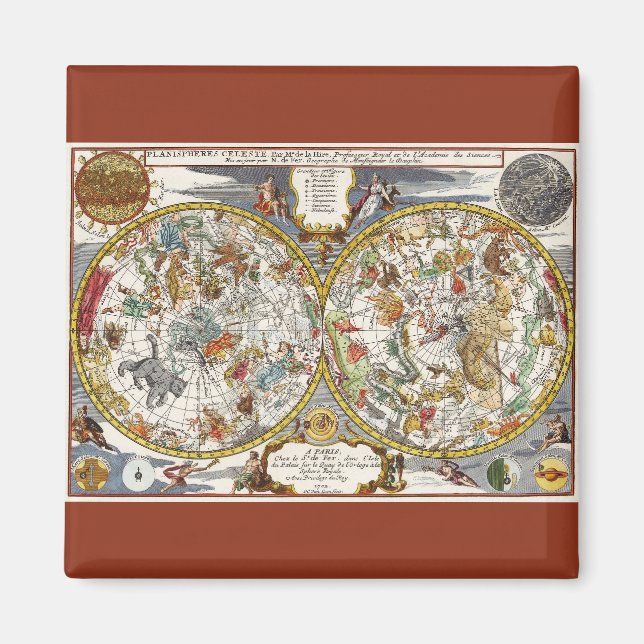 Imán Mapa de estrellas de planisfería de época por Nich (Frente)