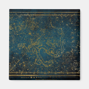 Imán Mapa de estrellas vintage ilustrado de color azul