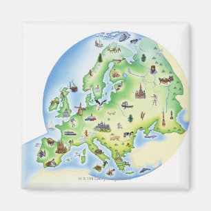 Imán Mapa de Europa con los ilustraciones de famoso