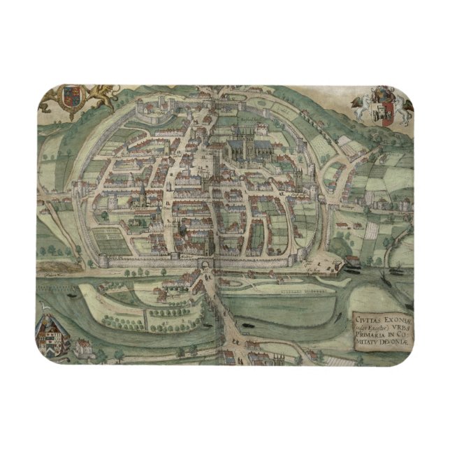 Imán Mapa de Exeter, de 'Civitates Orbis Terrarum' por (Horizontal)