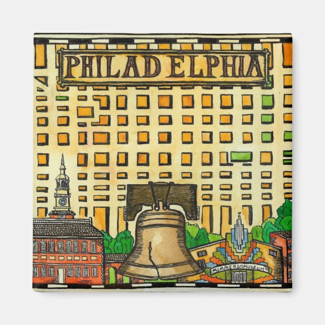 Imán Mapa de Filadelfia dibujado a mano (Frente)