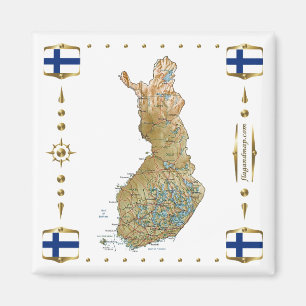 Imán Mapa de Finlandia + Mapa de banderas