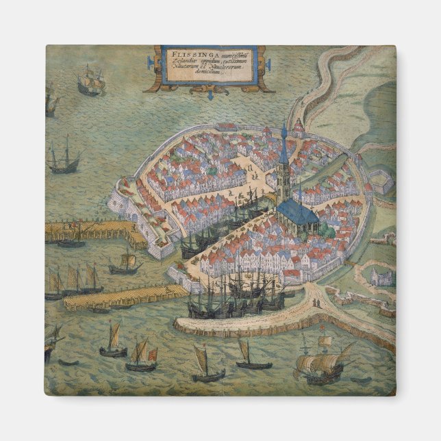 Imán Mapa de Flissinga, de 'Civitates Orbis Terrarum' (Frente)