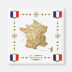 Imán Mapa de Francia + Mapa de banderas