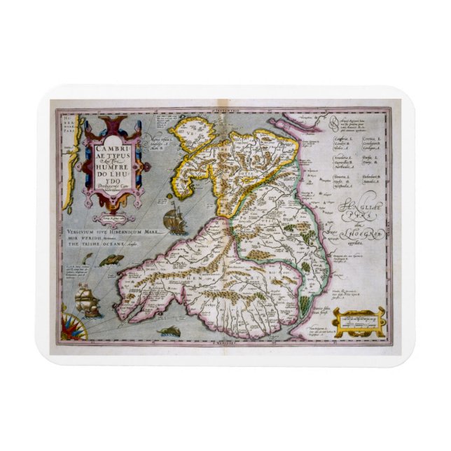 Imán Mapa de Gales, publicado c.1630 (género coloreado  (Horizontal)