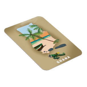 Imán Mapa de Ghana ilustrado afiche de viajes.