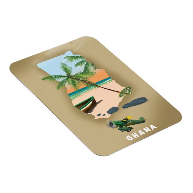 Imán Mapa de Ghana ilustrado afiche de viajes. (Lado Derecho)