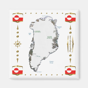 Imán Mapa de Groenlandia + Magnate de banderas