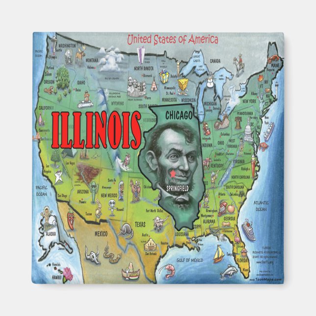 Imán Mapa de Illinois USA (Frente)