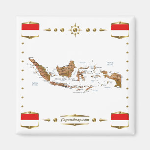 Imán Mapa de Indonesia + Mapa de banderas
