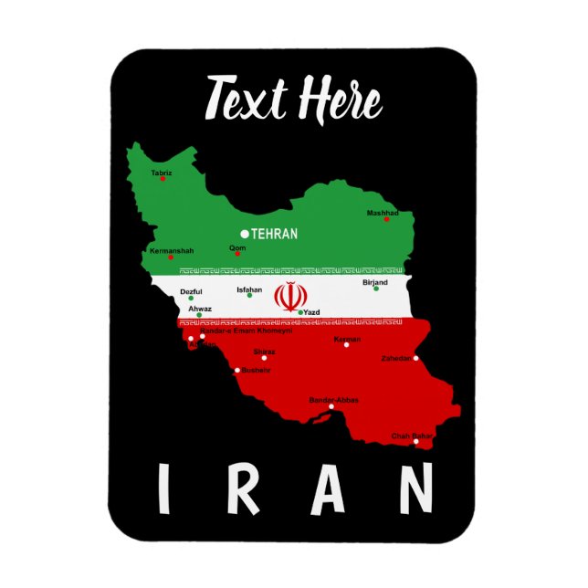 Imán Mapa de Irán con bandera y emblema (Vertical)