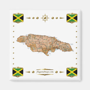 Imán Mapa de Jamaica + Mapa de bandera