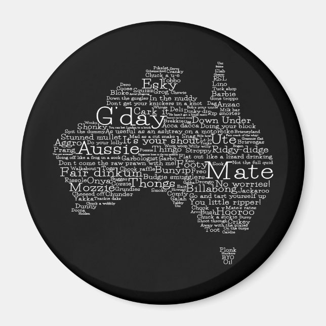 Imán Mapa de jerga de Australia (Frente)