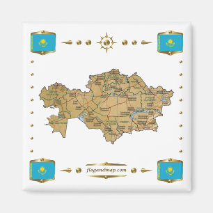 Imán Mapa de Kazajistán + Magnate de banderas